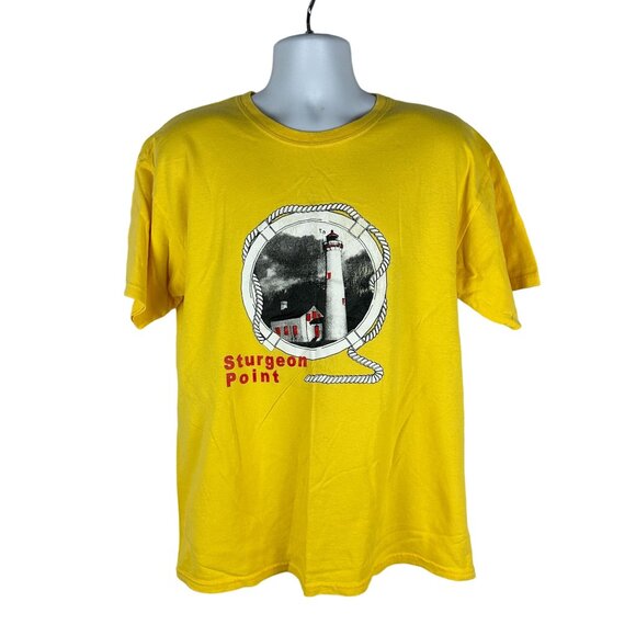 Sturgeon Point Lighthouse T-Shirt Gildan Ultra Cotton Size L Yellow - Picture 1 of 6